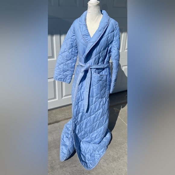 Vintage 80’s Columbia Sportswear Light Blue Quilted Jacket Robe Coat Size Large - Picture 1 of 7